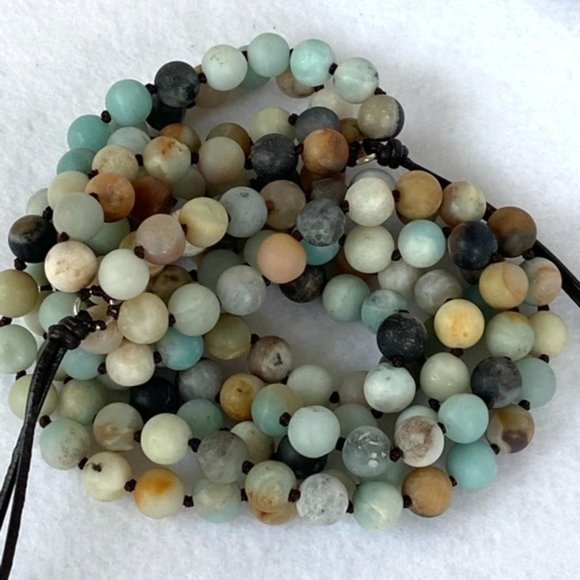 Multi-Strand 8mm Amazonite Beaded Collar Necklace 20" HOB 925 Knotted 5 Strand - Picture 4 of 12